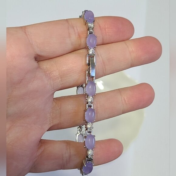 Vintage Amethyst Purple Cabochon CZ Crystal Sterling Silver Tennis Bracelet - Picture 12 of 14